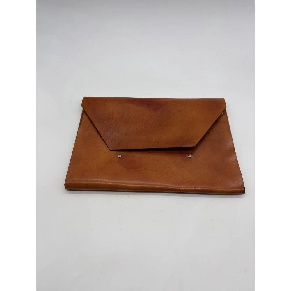 Vintage Handmade Full Grain Tan Leather Sleeve Envelope Case Clutch Pouch